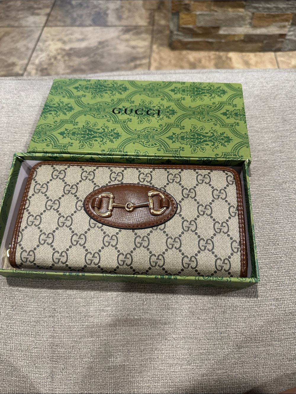 Brown Leather Trim Zip Wallet